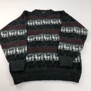 Tejidos Ruminahui L / XL Mens Pullover Sweater Wool Angora Fair Isle Gray